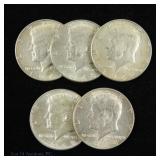 1967 & 1968-D US 40%-Silver Kennedy 50c, 5
