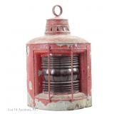 1900s Perko Marine Lantern With Red Fresnel Lens