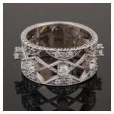 14k White Gold Diamond Band Ring w/ ID