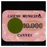 Cannes Casino Municipal 10,000 Francs Jeton/Plaque