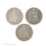 1858o, 1876 & 1891 US Silver L/S 10c (*Full Rims)