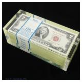 1963 US $2 Notes Red Seal Lucite Paperweight