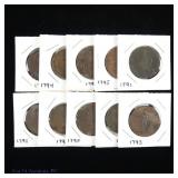 1791-1796 Britain Conder Half Penny Tokens (10)
