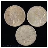1923 P, D, S Silver Peace Dollars (3)