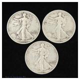 1942 P,D,S US 90%-Silver W/L 50c (ASW 1.0 Ozt), 3