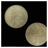 1887 & 1921 US 90%-Silver Morgan Dollars (2)
