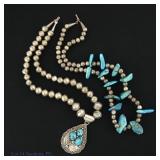 Navajo Pearl Necklaces w/ Turquoise