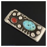 Sterling Silver Coral Turquoise Money Clip