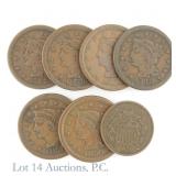 1844 - 1866 US Early Copper Cent Coins (7)