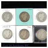 Silver Barber Half Dollars (6)