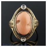 14K Yellow Gold Cameo Ring With Diamonds