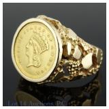 14K Yellow Gold Nugget Style Coin Ring