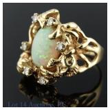 14K Yellow Gold Ring With Opal And Diamonds