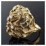 14K Yellow Gold And Diamond Art Ring