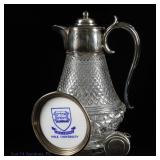 Sterling Silver  & Crystal Pitcher, Yale Coaster +