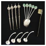 Sterling Silver Tea & Salt Spoons, Picks, Brush