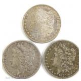 1879, 1881 & 1896 Silver Morgan Dollars (3)
