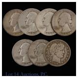US Barber & Washington 90%-Silver 25s (7)