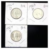 1963d & 1964d US Silver Washington 25c (BU), 3