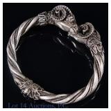 Sterling Silver Double Ram Head Hinged Bangle