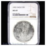 1992 American Silver Eagle $1 Bullion (NGC MS69)