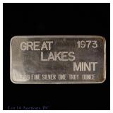 1973 Great Lakes Mint 99% Silver 1 Ozt Ingot
