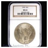 1923 (P) US Silver Peace Dollar (NGC MS63)