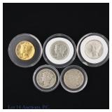 1928 - 1945 US 90%-Silver Mercury Dimes, 5