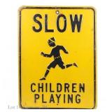 Slow - Children Playing Vintage Stamped Steel Sign