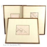 Three 19th c. Haboku Style Japanese Watercolors