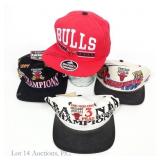 3 Chicago Bulls Championship Caps + 1 Signed Cap