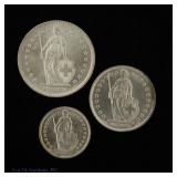 1962 - '64 Swiss 83.5% silver coins ASW 0.47 Oz, 3
