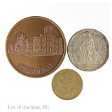 Silver Swiss 2 Francs, France 10c & NIU Medal, 3