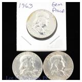 1951 - 1963 US 90%-Silver Franklin 50c (3)