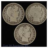 1906p, '07o & '15d 90%-Silver Barber 50c, 3