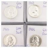 '55, '59, '60 & '62 US Silver Proof Wash. 25c, 4