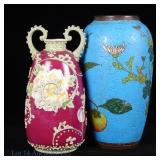 Two Stylized Japanese Vases (Cloisonne, Moriage)