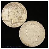 1924s & 1928s US Silver Peace Dollars, 2