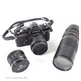 Camera Lenses (3) & Konica 35mm Camera
