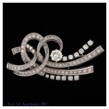 Platinum & Diamonds Ribbon Brooch +4 Ct TW