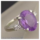14k White Gold Ring w/ Amethyst & Diamonds