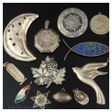 Sterling Silver Pendants & Brooches Lot