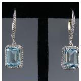14k White Gold Topaz & Diamond Earrings