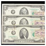 1976 US $2 Fed. Res. Notes w/ PM 13c Stamps (3)