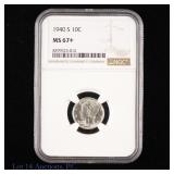 1940-S US Silver Mercury 10c (NGC MS 67+)