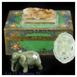 Antique Trinket Box w/ Inlaid Jade & Jade Trinkets