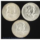 '55, '59 & '62 US Silver Franklin 50c (*BU), 3
