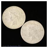 1927 & 1927d US Silver Peace Dollars, 2