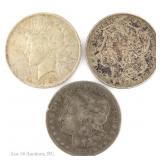 US 90%-Silver Morgan & Peace $1, 3