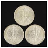 1941 '43 & '45 US Silver W/L 50c (*BU), 3